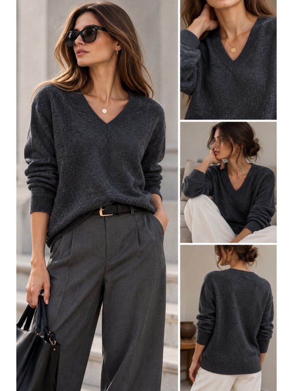 J.Crew Women’s 100% Cashmere V-Neck Sweater Charcoal Gray Size M